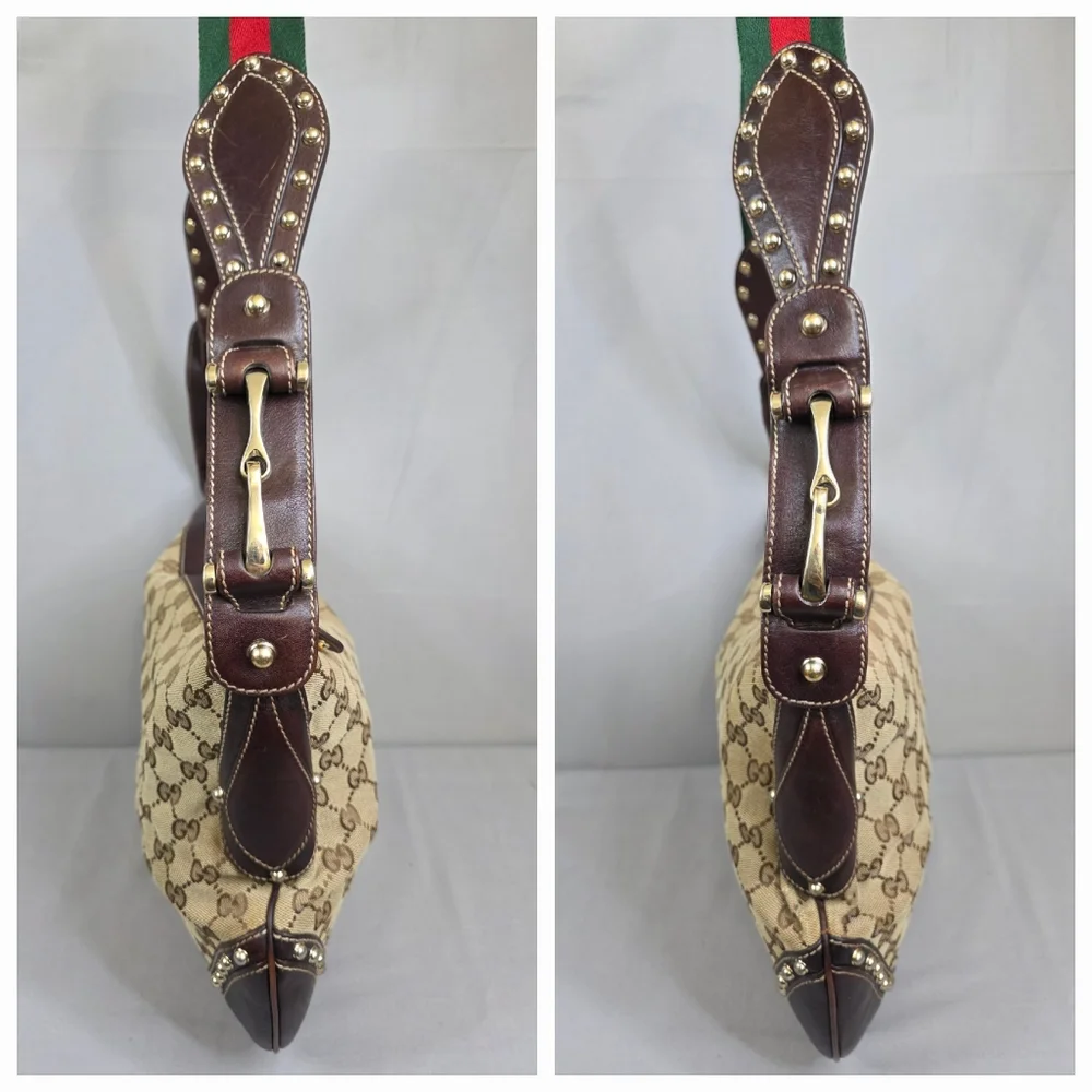 Gucci Beige Monogram Hobo Bag with Green-Red Stripe - Authenticated - Picture 6 of 16